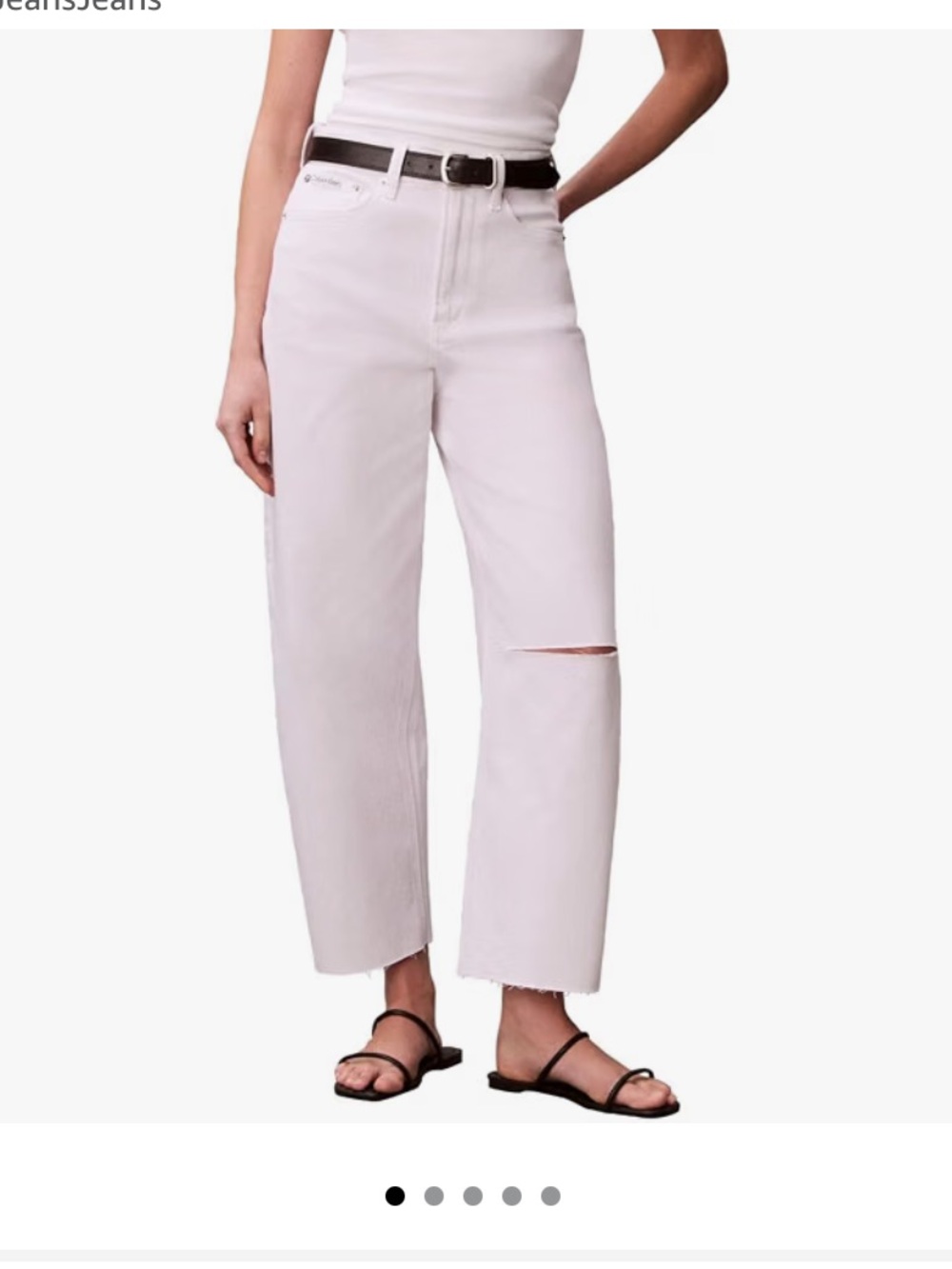 Calvin Klein Optic White Straight-Leg Jeans with Knee Slit